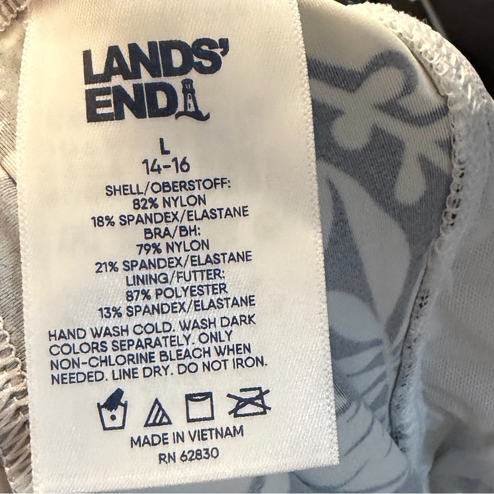 Lands' End Black and White Floral One Piece Swimsuit - Picture 6 of 6